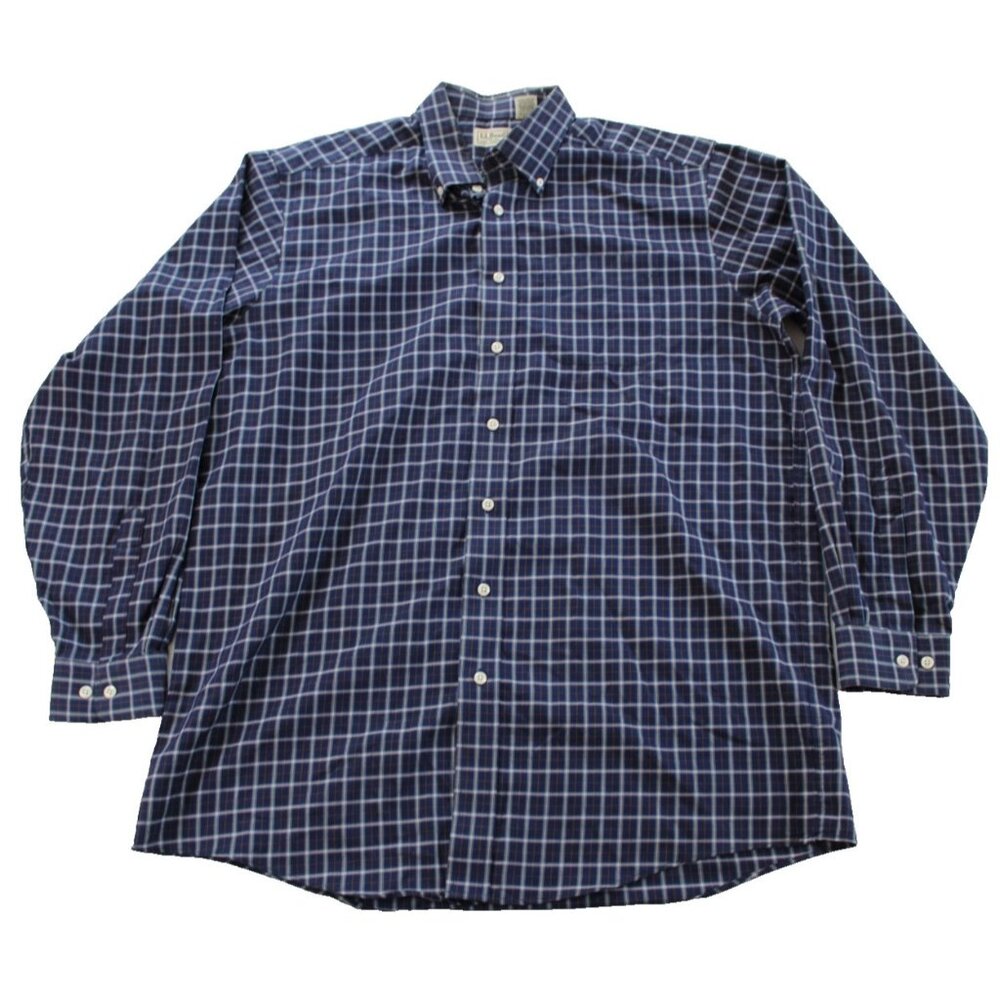 Vintage‎ L.L. Bean Men’s Size L-Tall Long Sleeve Button Down Shirt Blue Plaid